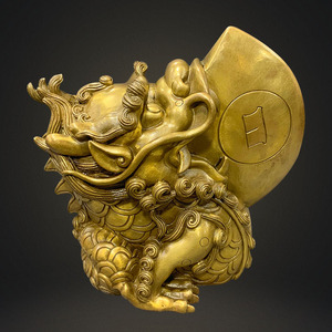 纯铜睚眦摆件日月神兽龙之二子吉祥瑞兽龙斧头家居工艺品桌面摆件