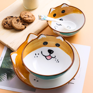 狗狗陶瓷饭碗可爱儿童学生家用菜盘网红创意卡通动物造型浮雕图案