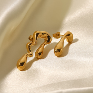 18k镀金不锈钢不规则水滴形状设计耳钉INS女性时尚百搭几何款耳环