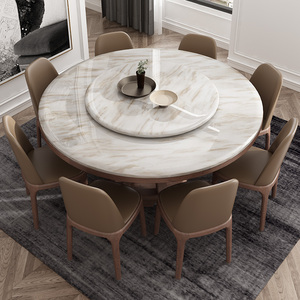 大理石餐桌椅组合现代简约实木圆形餐桌北欧饭桌家用圆桌岩板餐桌