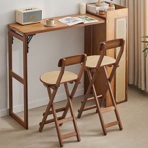 可折叠吧台桌子餐桌家用小户型可伸缩岛台客厅隔断吧台柜书桌椅子