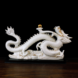 德化陶瓷龙回首摆件招财镇宅工艺品白色十二生肖龙瓷器客厅办公室