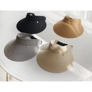 天然材质草编小叶子空顶帽韩国代购帽子王女式夏天沙滩大檐遮阳帽