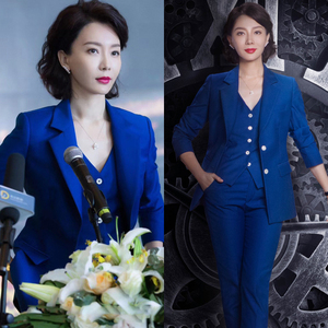 完美关系明星陈数同款西装套装女春季职业气质蓝色西服马甲三件套