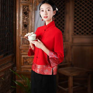 中国风春秋新中式改良唐装上衣女年轻版复古中式刺绣禅茶汉服套装