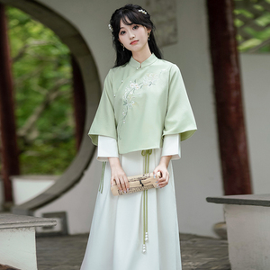 春夏新中式民国风女装初中学生改良旗袍上衣小个子古风轻汉服套装