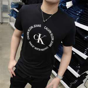 ck短袖t恤男士圆领大码半袖纯棉薄款夏季新款打底衫修身休闲男装