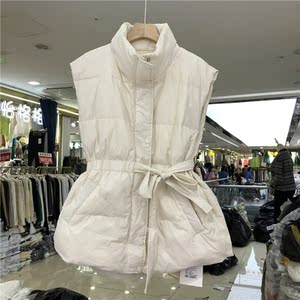 new trend羽绒服马夹外套女90绒白鸭绒收腰显瘦系带羽绒马甲冬款