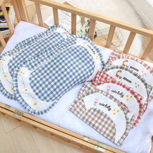韩版儿童枕头清新格子荷叶边荞麦皮枕幼儿园卡通婴儿枕套28*48cm