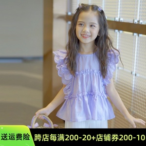 女童夏款亲子套装衬衫上衣2023娃娃衫透气韩版公主小女孩妈妈母女