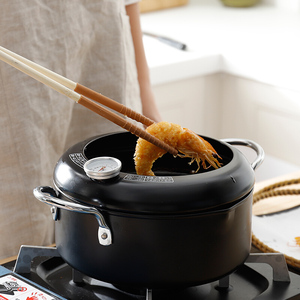 日本天妇罗油炸锅带温度计厨房家用不粘炸锅小电磁炉通用煎滤油锅