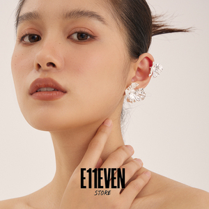 E11EVEN 庄周梦蝶 蝴蝶肌理感造型褶皱新中式925银针耳钉耳夹组合