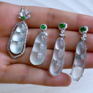 ladyz翡翠.冰种豆子吊坠天然缅甸a货玉石阳绿裸石镶嵌钻石定制女