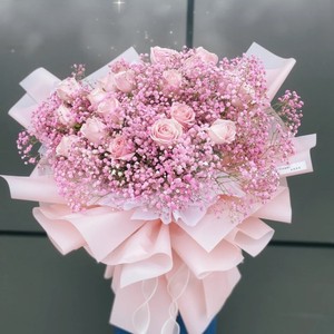 三八节网红蓝色满天星花束鲜花速递上海生日玫瑰花束同城配送花店