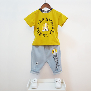 中小童卡通两件套5童装男童7纯棉8牛仔套装9儿童衣服10岁小孩夏装