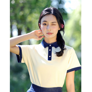 学院风polo衫女夏季2022新款撞色翻领学生上衣纯棉宽松短袖t恤ins