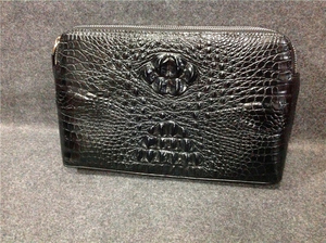 新款男士全鳄鱼皮鳄鱼头双拉链多夹层多功能手拿包夹包大号男包