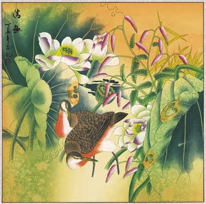 明吕纪 工笔花鸟清趣 45x45绢花鸟画仿制品临摹水墨画斗方画小品