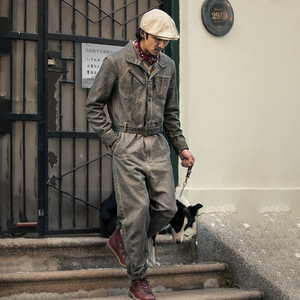 soarin复古美式工装连体裤男 阿美咔叽做旧休闲宽松直筒连体衣潮