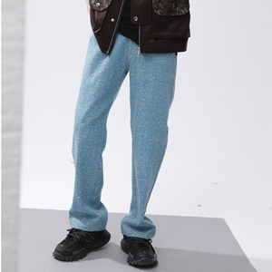 立体大破坏男直筒牛仔裤球鞋装配高街老爹裤春夏丹宁长裤riri拉链