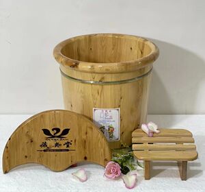 藏奥堂香柏木圆边木桶一套(圆边木桶,小凳子,盖子)