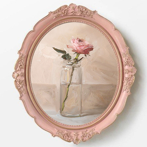 少女粉色轻奢椭圆形相框中古小众12寸复古树脂雕花画框客厅玄关