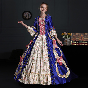 欧洲贵族宫廷礼服蓝色花车巡游演出服聚会写真蓬蓬裙中世纪女礼服