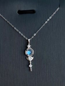 天然月光石吊坠女款S925银魔法棒仙女棒项链个性锁骨链礼物