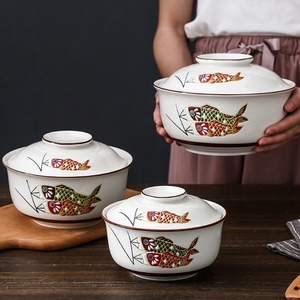 陶瓷碗带盖8寸日式汤碗家用大号大碗泡面碗大容量超大可微波炉用