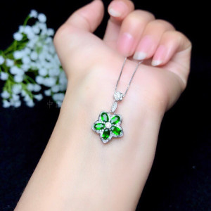 s925纯银 3*5mm吊坠空托 群镶钳多粒翡翠蛋面 晶石 秀气小花款