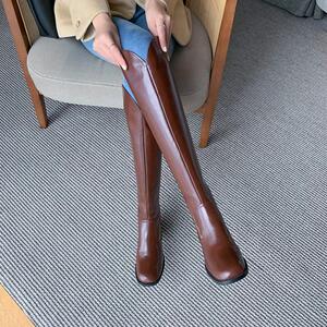 及膝长靴女秋冬新款v口西靴小众拉链骑士高筒马靴过膝靴