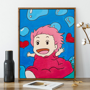 画画diy数字油画儿童手绘画金鱼姬卡通动漫油彩装饰画波妞与宗介