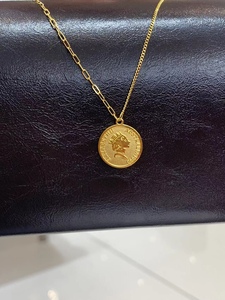 实心女王头像金币项链999足金圆牌吊坠24k纯金女款纪念币挂坠