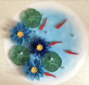 欢欢衍纸新品 成品装饰画 池塘鱼材料包 制作手工diy 礼物 纸艺