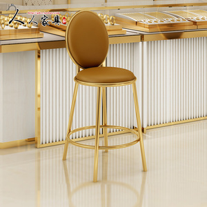 珠宝店专用椅子不锈钢吧台凳家用银行前台椅高脚酒吧椅柜台靠背椅