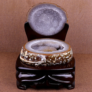 晶贵人天然水晶洞聚宝盆 玛瑙聚宝盆 摆件 原石打磨聚宝盆