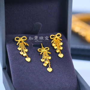 珈意珠宝新款足金蝴蝶结吊坠耳钉黄金999耳环定做女情侣礼物珠宝
