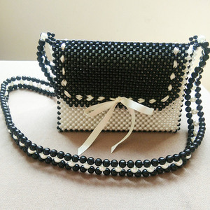 diy手工串珠制作双层袋蝴蝶结斜挎包材料包散珠子编织饰品撞色包