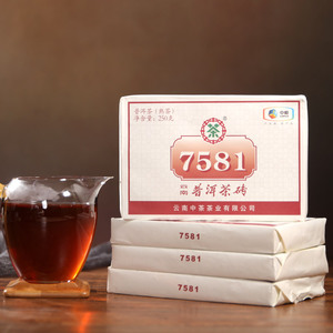 普洱茶熟茶砖茶中粮集团标杆中茶1000g陈香普洱茶熟茶7581砖茶
