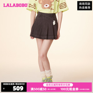 LALABOBO24夏季新款简约休闲运动风纯色百褶牛仔短裙|CBDB-WXZQ13