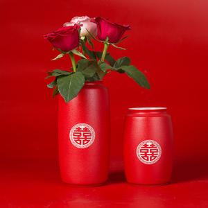 红色花瓶水养富贵竹结婚婚房客厅摆件陶瓷婚庆鲜花插花瓶干花花插