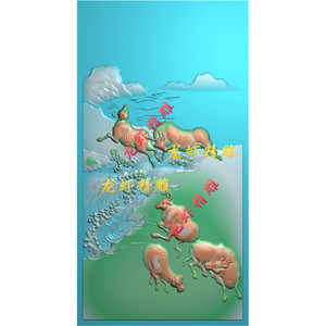 雕刻图山水牛玉雕图五牛图动物精雕图五牛图五头牛12生肖牛牌方牌