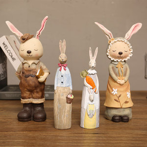 创意可爱树脂桌面情侣小兔子小摆件儿童房间ins风家居饰品工艺品