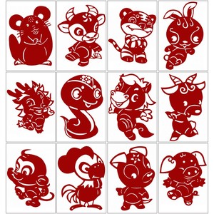 十二生肖手工儿童生肖剪纸图样刻纸图案练习素材黑白打印底稿a款
