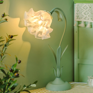 绿色复古浪漫欧式台灯卧室ins公主房花朵少女心女孩田园床头灯饰