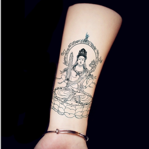 文殊观音菩萨花臂纹身贴 佛祖菩萨 逼真防水男女持久刺青图腾纹身