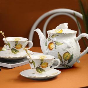 欧式柠檬田园风咖啡杯碟水壶糖壶口杯精致浮雕法式下午茶茶具套装