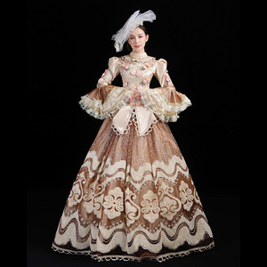 莎飘逸新款欧式绣花蕾丝皇室范演出宫廷服公主裙舞台走秀演出服女