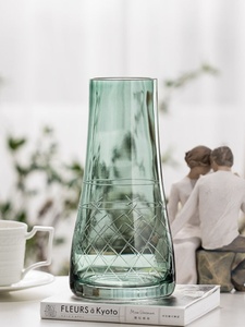 北欧手工制器雕刻创意透明玻璃花瓶摆件客厅鲜花插花花器装饰品