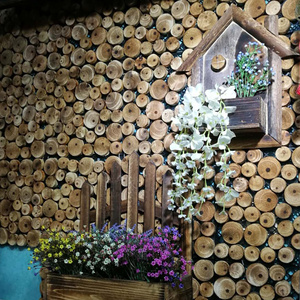 圆木片背景墙diy墙面装饰创意圆形木块背景墙装饰木头片网红墙